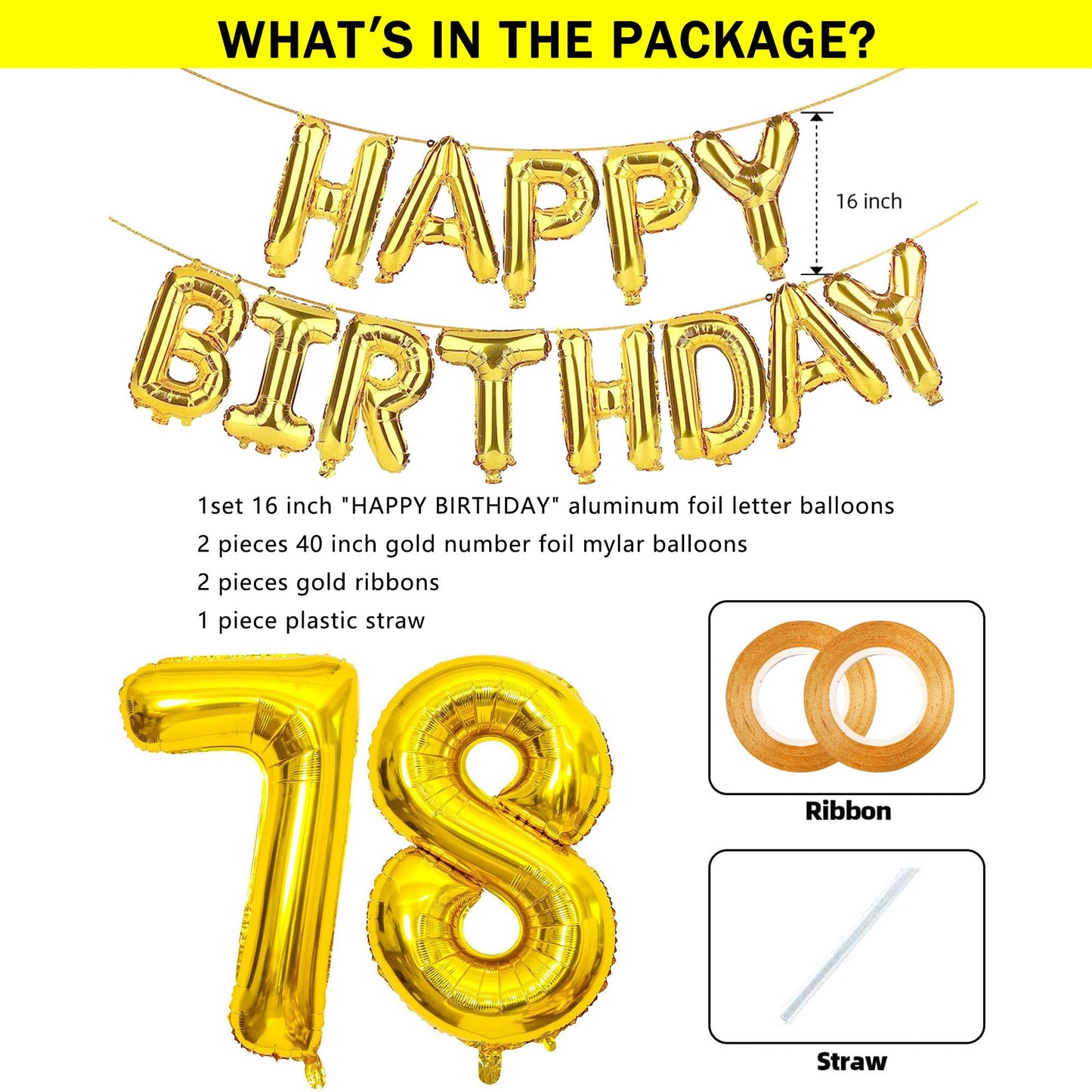 Shuntai 78Th Birthday Decorations For Men Women 78 Balloon Number Gold Jumbo Numbers 87 Foil Mylar Balloons With Happy Birthday