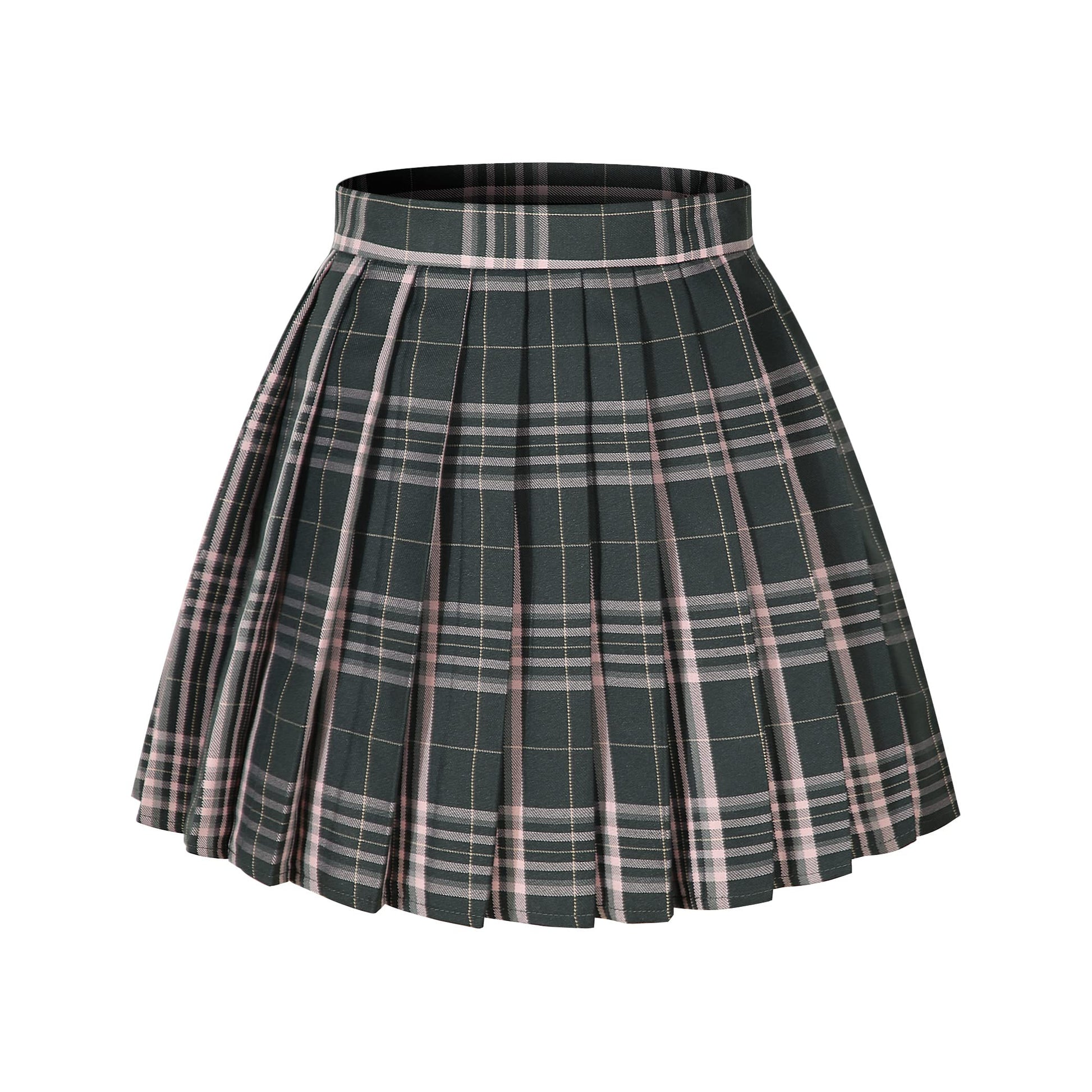Womens Short Pleated Plaid Costumes Skirt(Black Mixed Pink,3Xl)