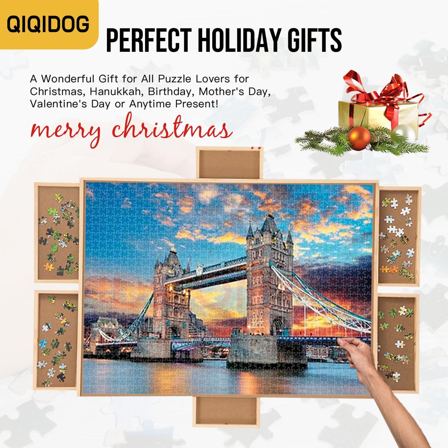 Qiqidog 2000 Pieces Puzzle Board With 6 Drawers And Cover, 29''X41'' Wooden Jigsaw Puzzle Table For Adults, Portable Puzzle Orga