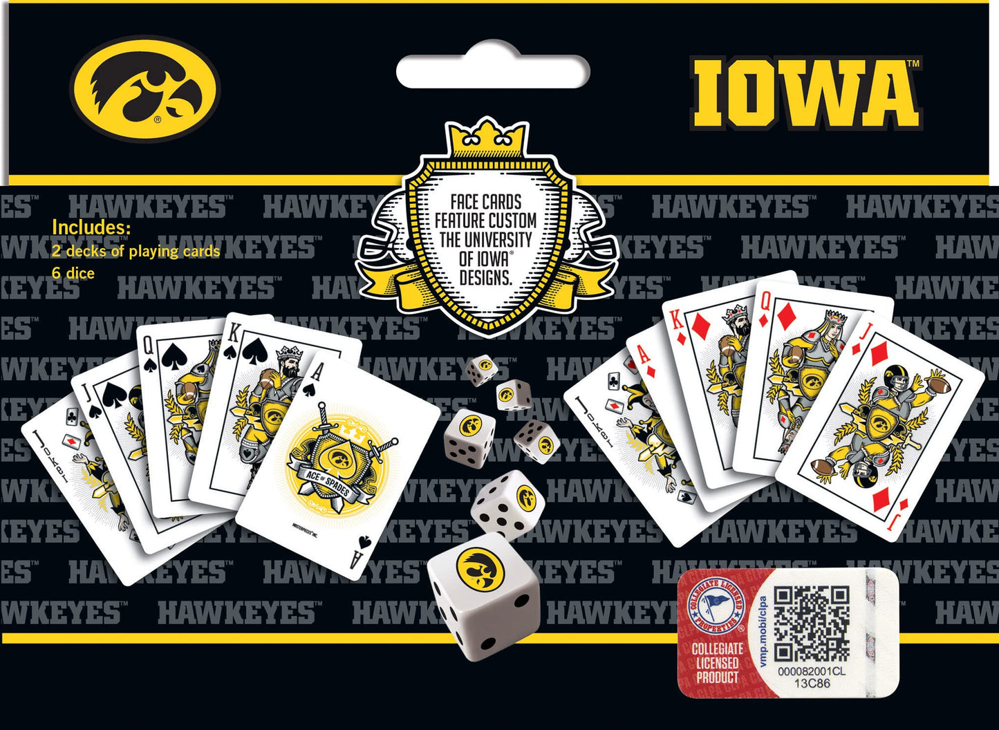 Masterpieces Game Day - NCAA Iowa Hawkeyes 2-Pack Playing Cards & Dice Pack - Officially Licensed Set for mature-themeds and Family