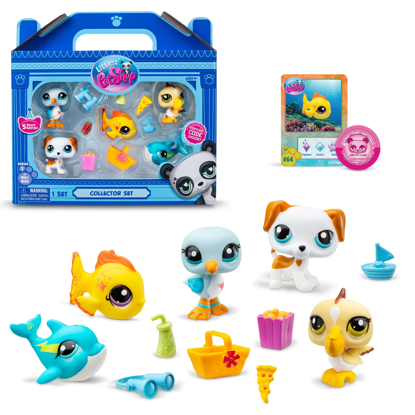 Littlest Pet Shop, Collector Set, Beach Besties Theme - Gen 7, Pets #61 To #65, Authentic Lps Bobble Head Figure, Collectible Imagination Toy Animal, Kidults, Girls, Boys, Kids, Tweens Ages 4+