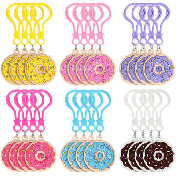 Jadive 24 Pcs Sweet Donut Party Favors Donut Keychain Sweet Doughnut Theme Birthday Party Supplies Pendant Ornament For Christmas Kids Boy Girl Gift Reward Goodie Bag Fillers, 6 Colors