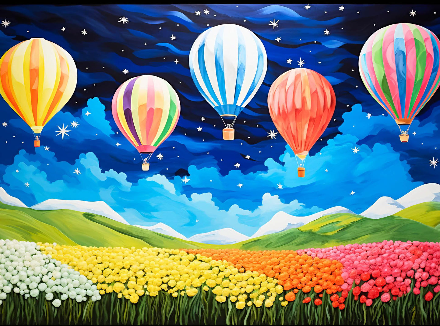 Cross & Glory - Starlit Tulip Soiree - 1000 Piece Jigsaw Puzzle For Adults | Moonlit Floral Scene With Hot-Air Balloons | Vibrant Colors