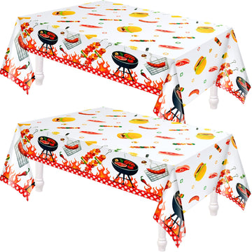 Amylove 2 Pack BBQ Party Decorations Plastic Summer Picnic Tablecloths 86 x 51 Inches Stain Resistant Tablecloth for Birthday Ba