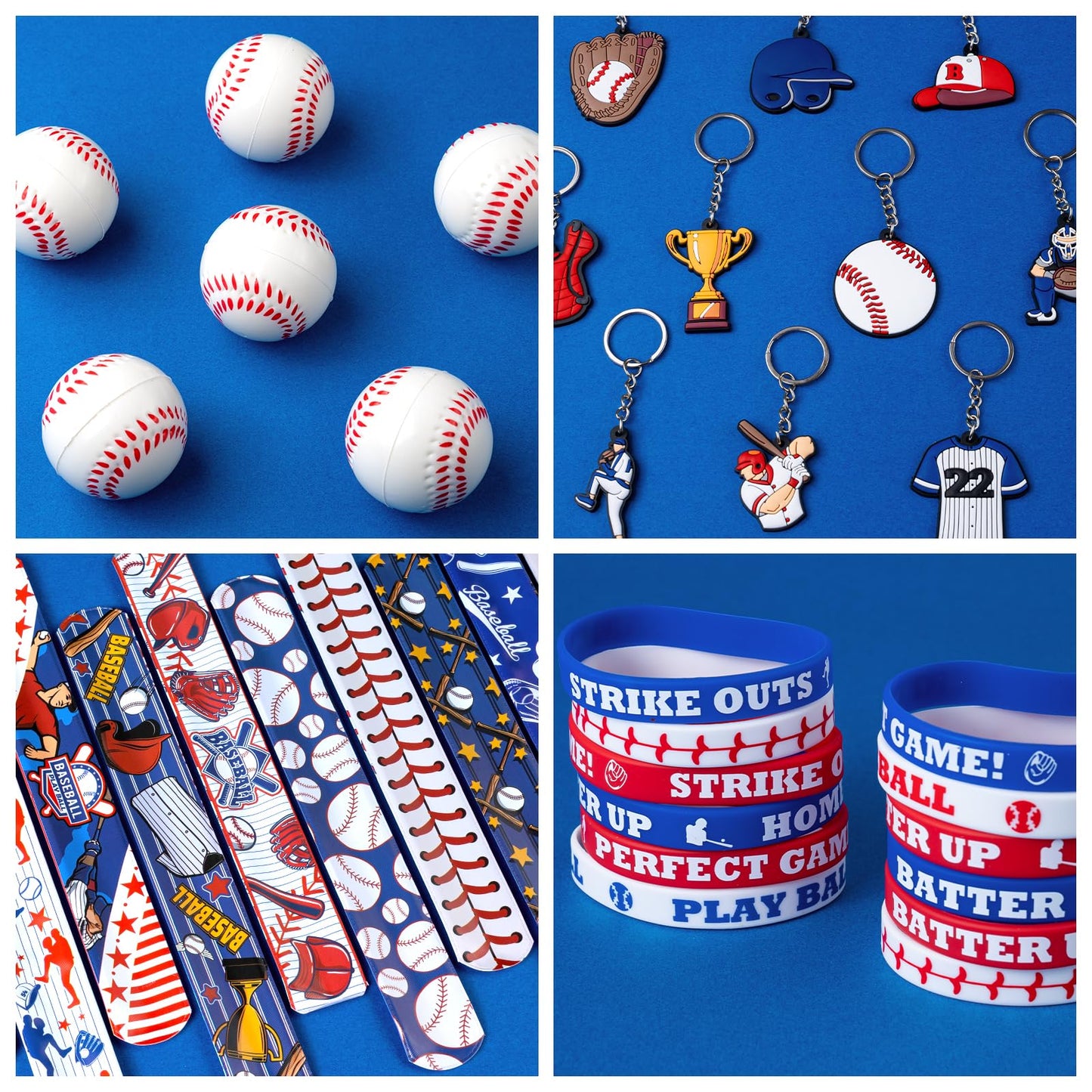 DMIGHT Baseball Party Favors Set, 132PCS Goodie Bags, Stickers, Keychains, Blue and Red, Model BASEBALL W2, Birthday Decorations