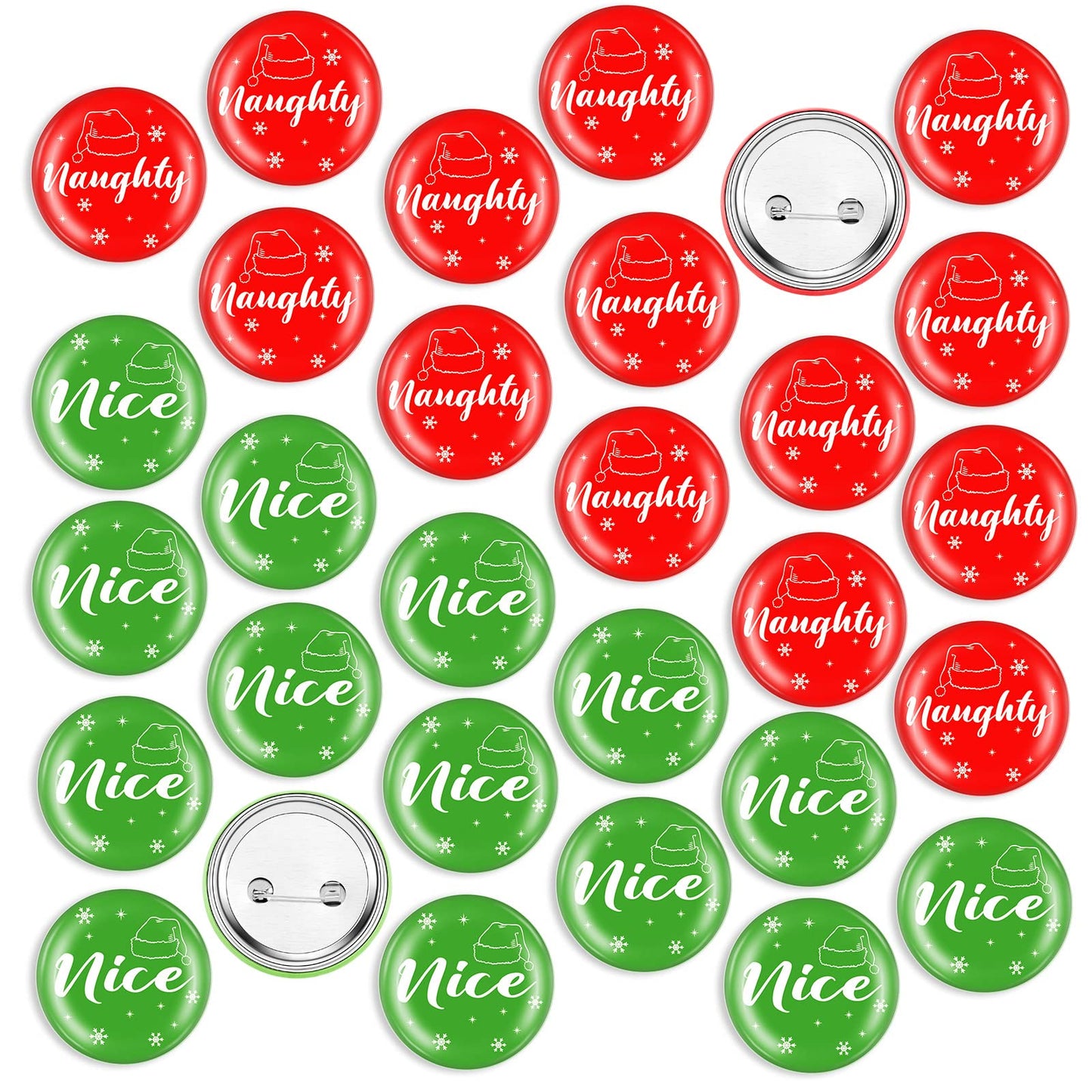 Janmercy 60 Pcs Christmas Button Pins Bulk Funny Nice Naughty Badge Pin Pinback Button Party Favors Buttons Badges Snowflake San