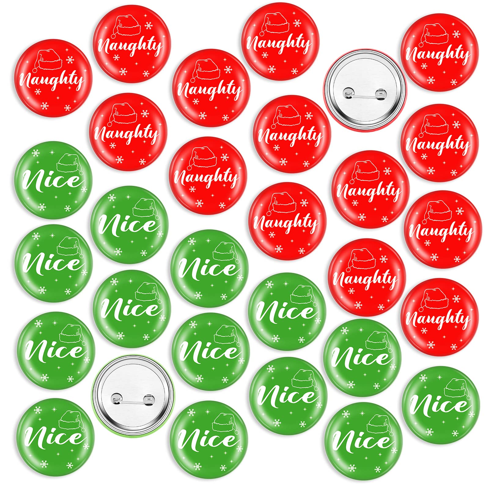 Janmercy 60 Pcs Christmas Button Pins Bulk Funny Nice Naughty Badge Pin Pinback Button Party Favors Buttons Badges Snowflake San