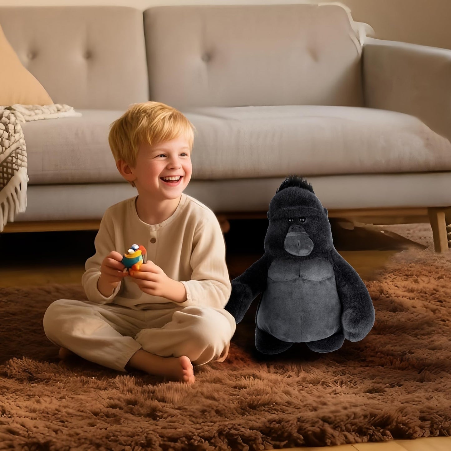 Comnonage Stuffed Animal Gorilla - 15 Inch Plush Toy, Soft Cotton, Black, Model QC-P, Ideal Gift for Kids and Room Decoration