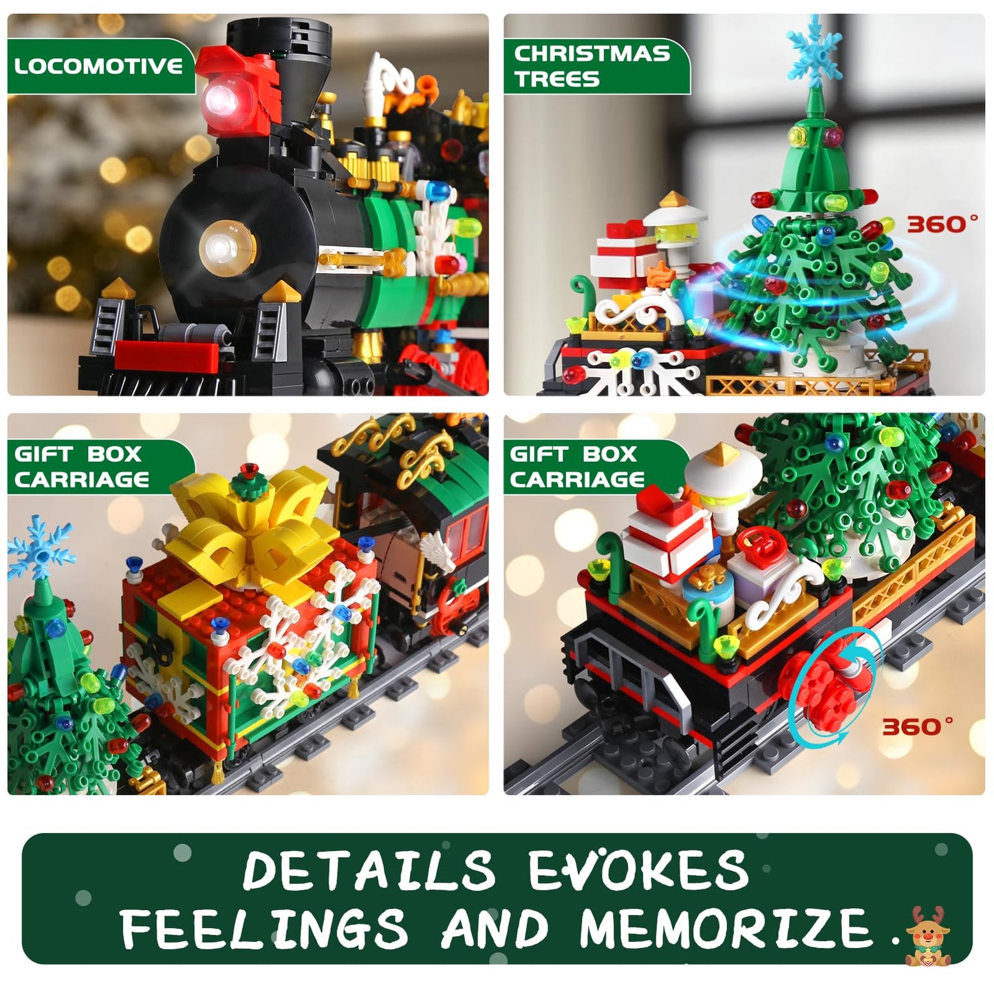 Mould King 12012 Christmas Train Building Block Kits, Electric Led Light,Train Track Vehicle Model Building Sets With Motors,Col