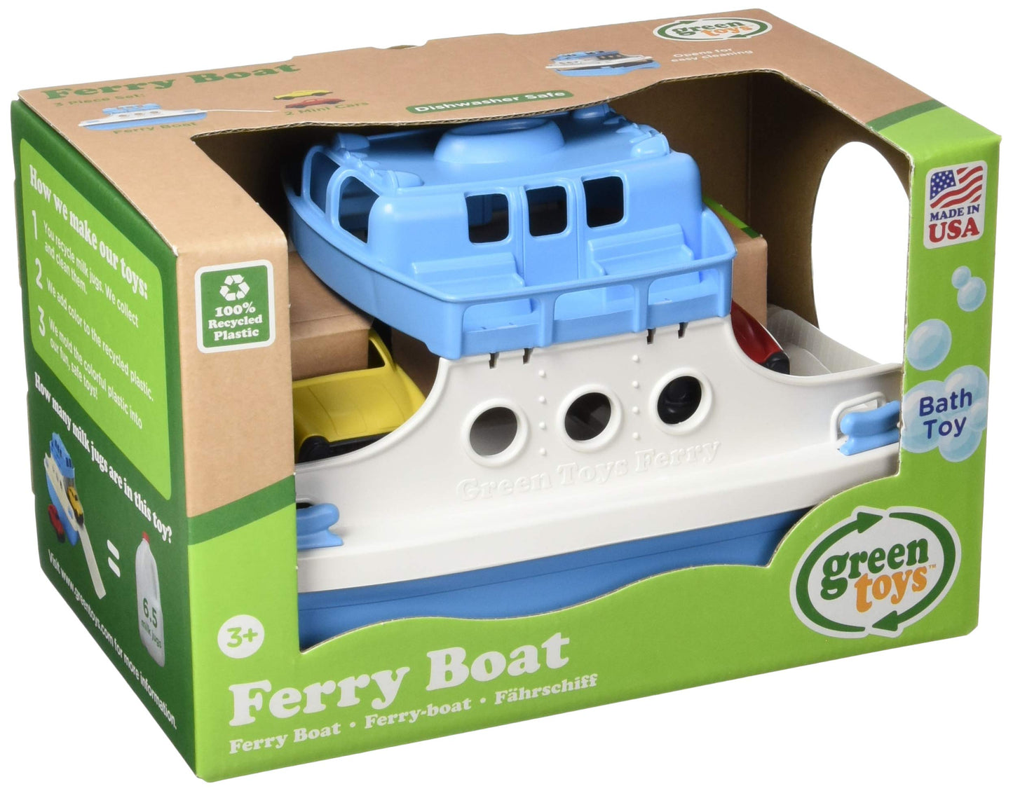 Green Toys Ferry Boat, Blue/White 4C - Pretend Play, Motor Skills, Kids Bath Toy Floating Vehicle. No Bpa, Phthalates, Pvc. Dishwasher Safe, Recycled Plastic, Made In Usa.