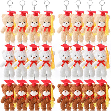 Foilswirl 24 Pcs Class of 2025 Mini Graduation Bears Bulk 4. 72'' Grad Bears Stuffed Animal Plush with Cap for Prek Kindergarten