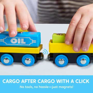 Syncfun Montessori Wooden Train Toy Set For Kids, 12Pcs Magnetic Train Cars With Storage Gift Box, Stem Educational Toy For Boys