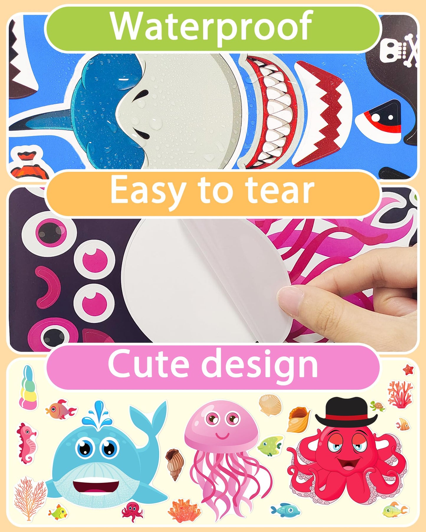 24 Pcs Make Your Own Sea Animal Sticker Sheets For Kids With Animal Party Favors Face Stickers For Kids Crafts Activities Gift B
