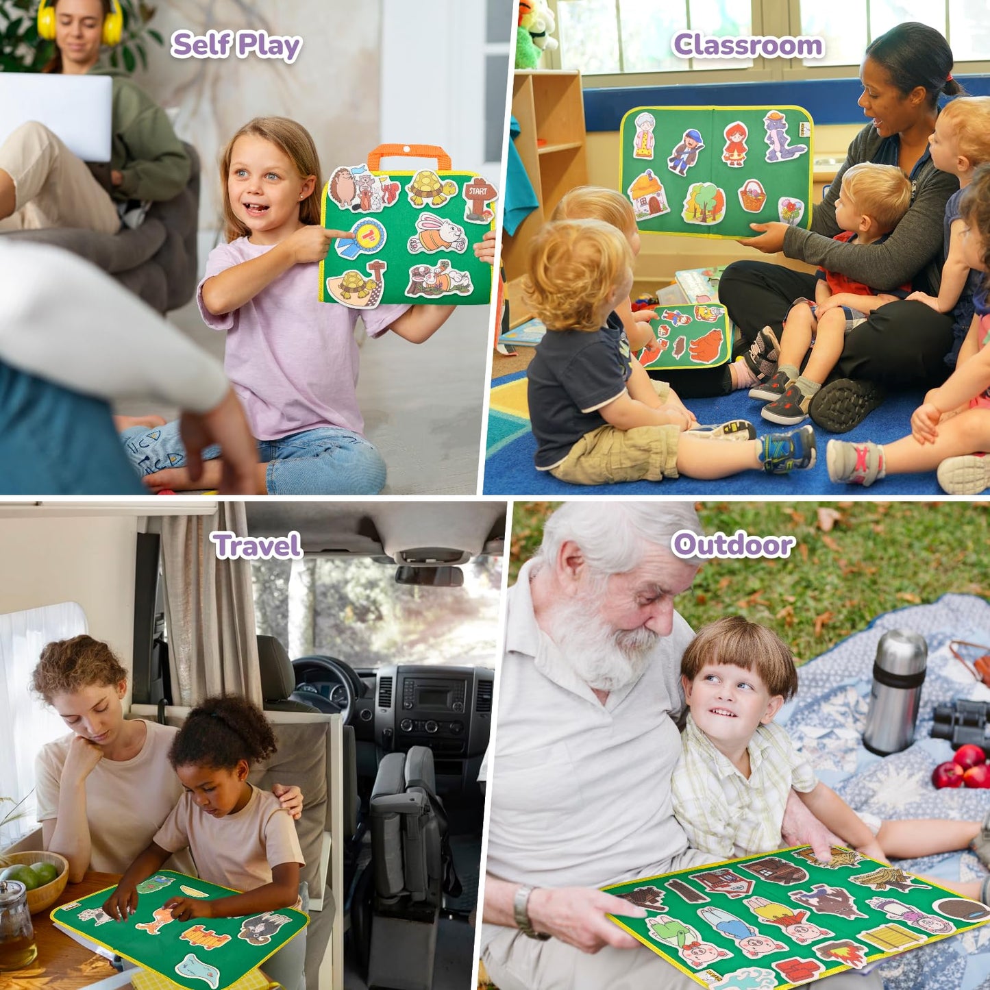CHEFAN 12 Pack Felt Board Stories Set,Fairy-Tales Flannel Board Stories with a Foldable Board for Preschool Activities,Included