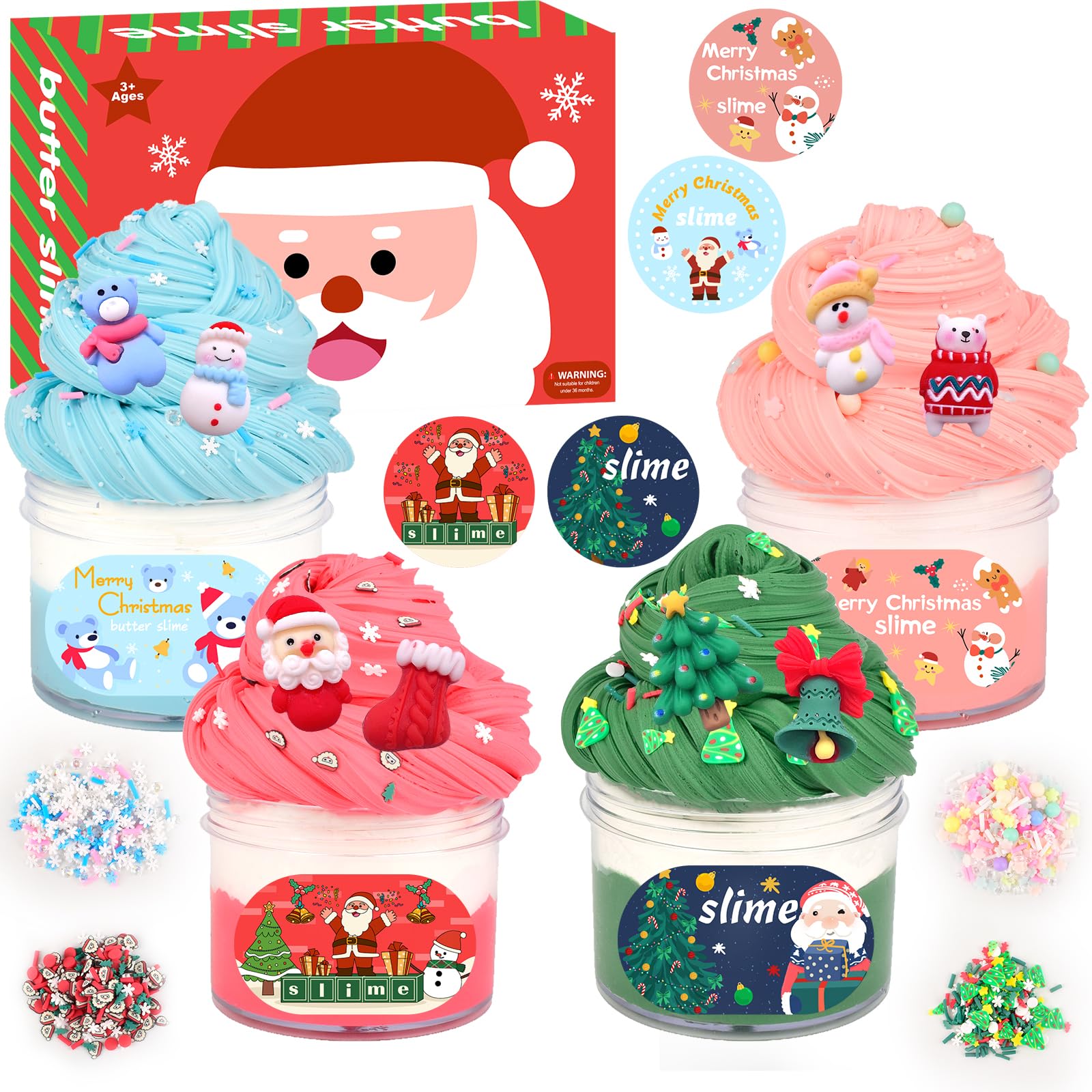 Christmas 4 Pack Butter Slime, Xmas Toys Kit, Classroom Party Favors For Kids 8-12, Party Favors For Classroom Birthday, Christm