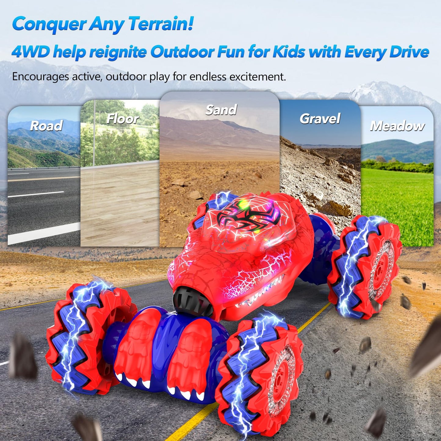 Gesture Sensing Rc Stunt Car - Boys Toys Age 6-12 With Light & Music, Hand Controlled Remote Control Car Cool Birthday Gift Idea