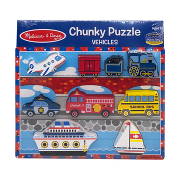 Melissa & Doug Vehicles Wooden Chunky Puzzle - Plane, Train, Cars, And Boats (9 Pcs)