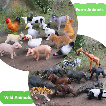 Rcomg 24 Pcs Small Animal Toys Set: Farm Animal Toys & Forest Animal Figures, Realistic Animal Figurines Cake Topper Party Favor For Kids Toddlers