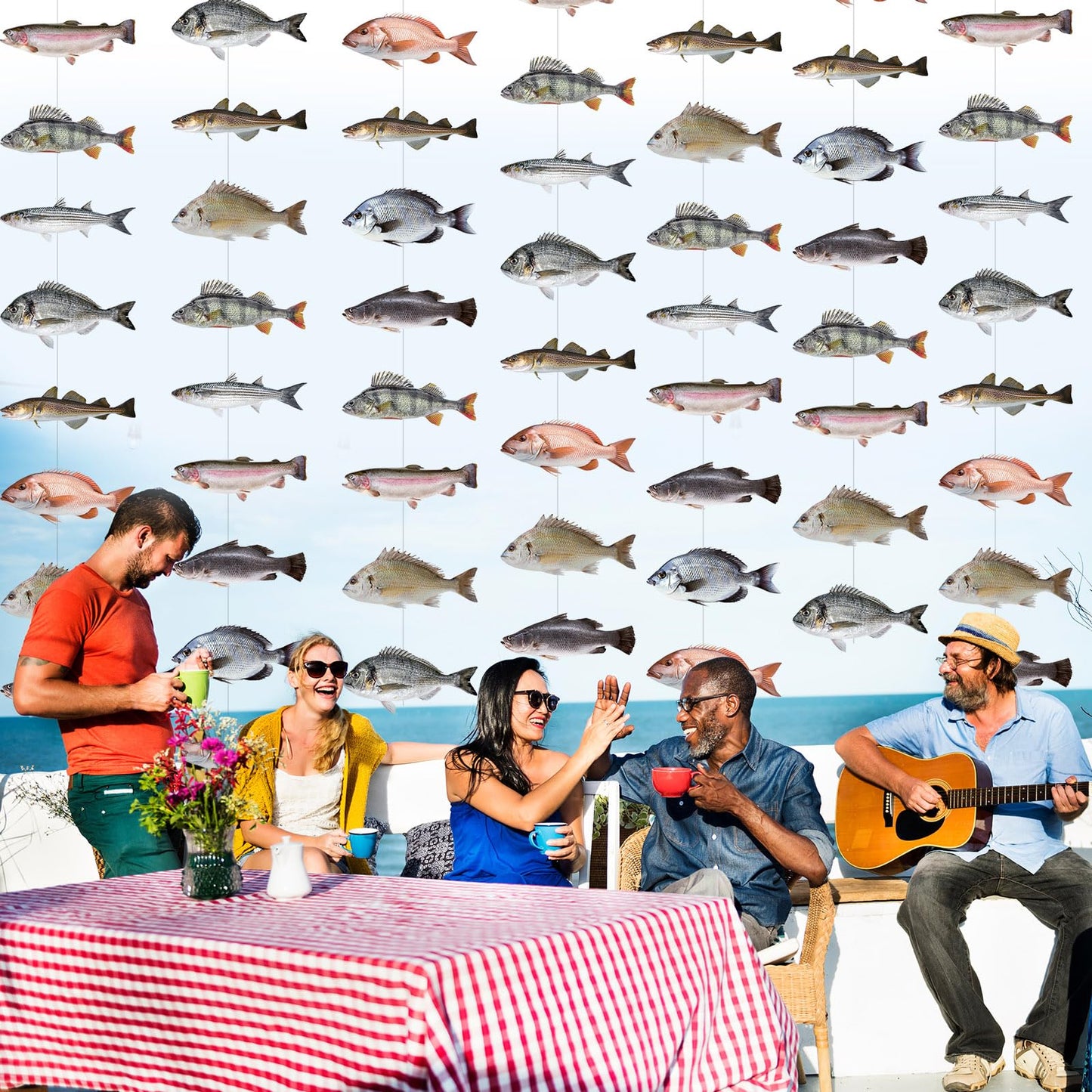 Pasimy 8 Pcs Fish Party Decoration Banner Fish Garland Birthday Party Supplies for Fisherman Competition Tournament Retirement B