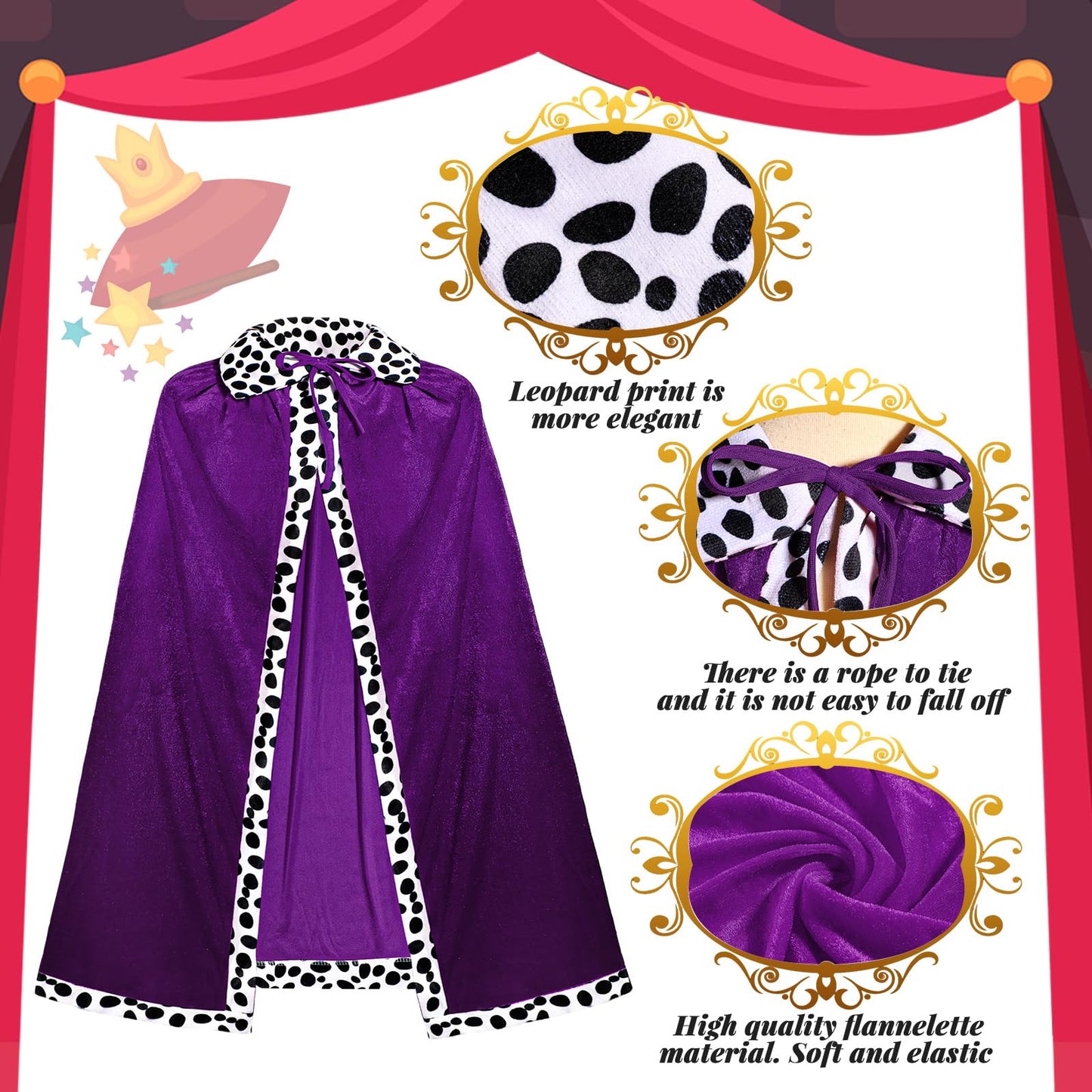 Shinymoon 3 Pcs Halloween Prince Costume For Kids King Crown Robe And Scepter Prince Costume For Boys King Prince Cosplay (Purpl