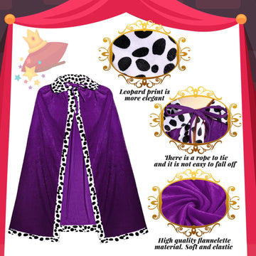 Shinymoon 3 Pcs Halloween Prince Costume For Kids King Crown Robe And Scepter Prince Costume For Boys King Prince Cosplay (Purpl