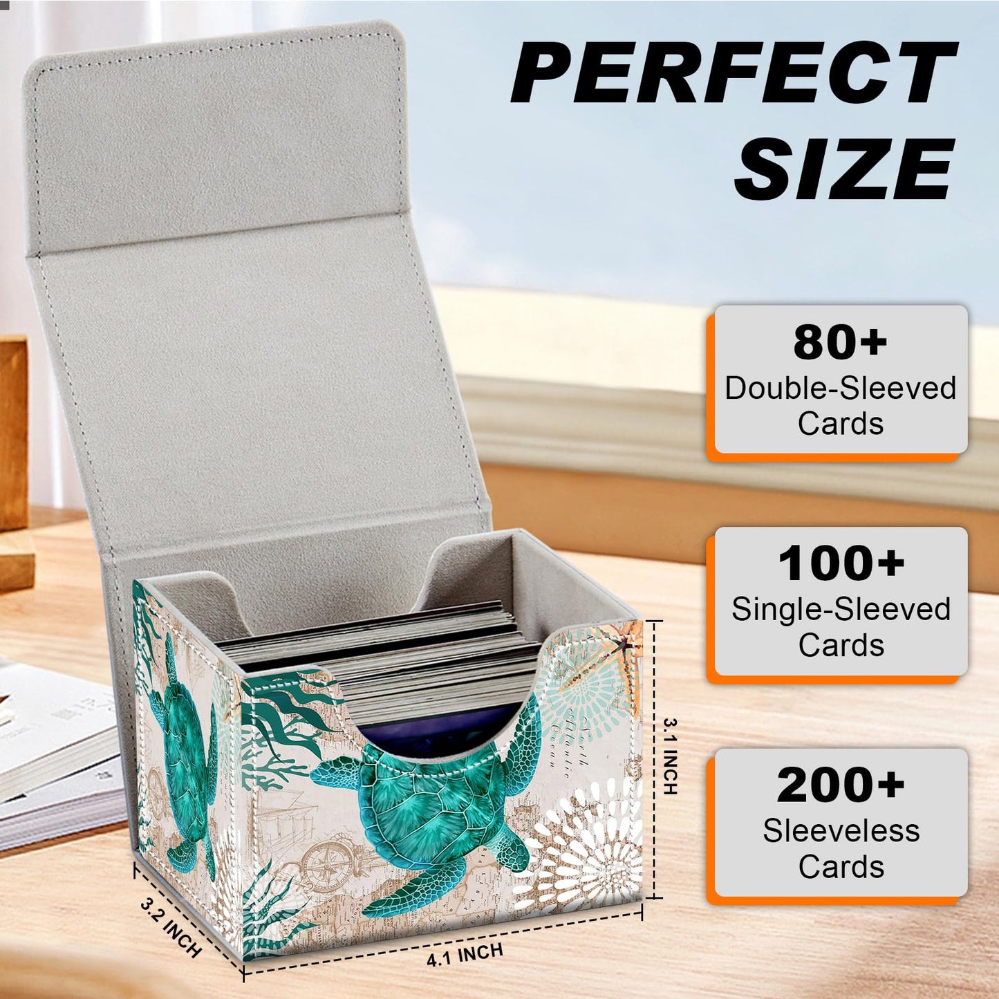 Card Game Storage Box for TCG Commander Deck Box MTG Card Box Organizer Trading Card Case TCG Card Storage Box Magnetic Closure Creative Pattern (Green Turtle  1 pack)