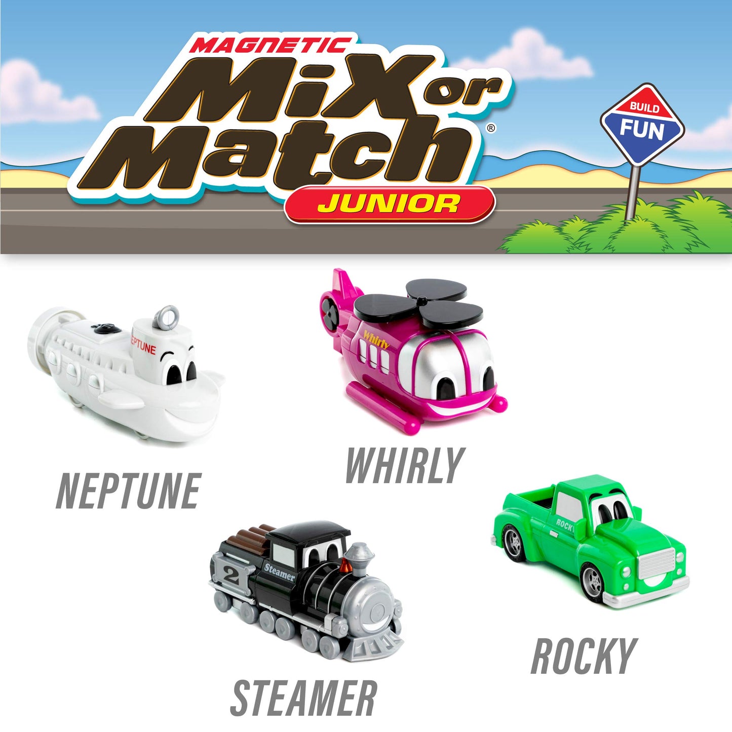 Mix Or Match Vehicles Junior 2, Magnetic Toy Play Set, 8 Pieces