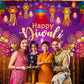 Happy Diwali Backdrop Banner Decor, Festival of Lights Party Photography Backdrop Decorations for Happy Diwali Party Indian Deep