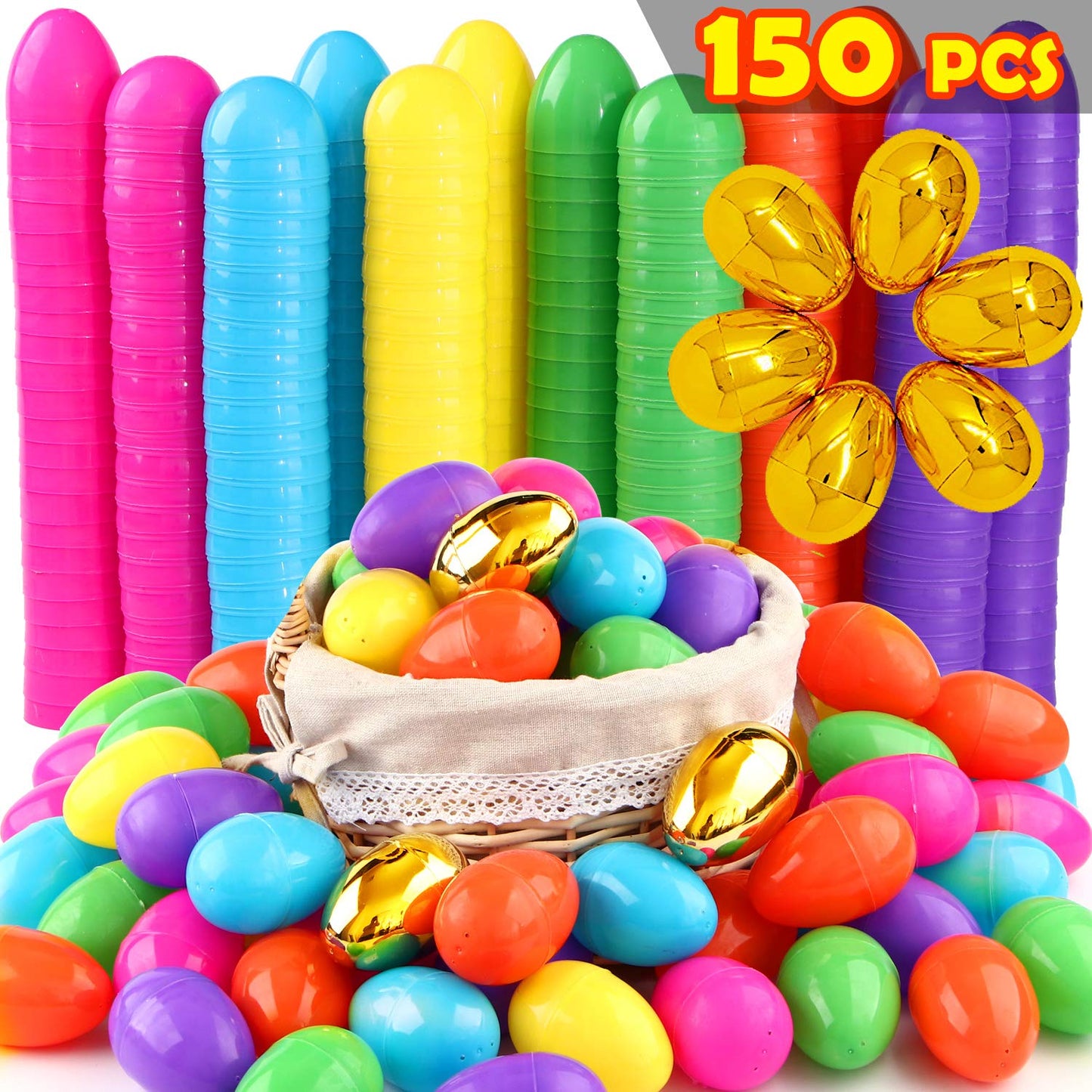 Gaboss Jumbo Bright Plastic Easter Eggs - 3.15'' Include 6 Golden Eggs,For Easter Basket Stuffers Fillers,Theme Party Favor,Clas