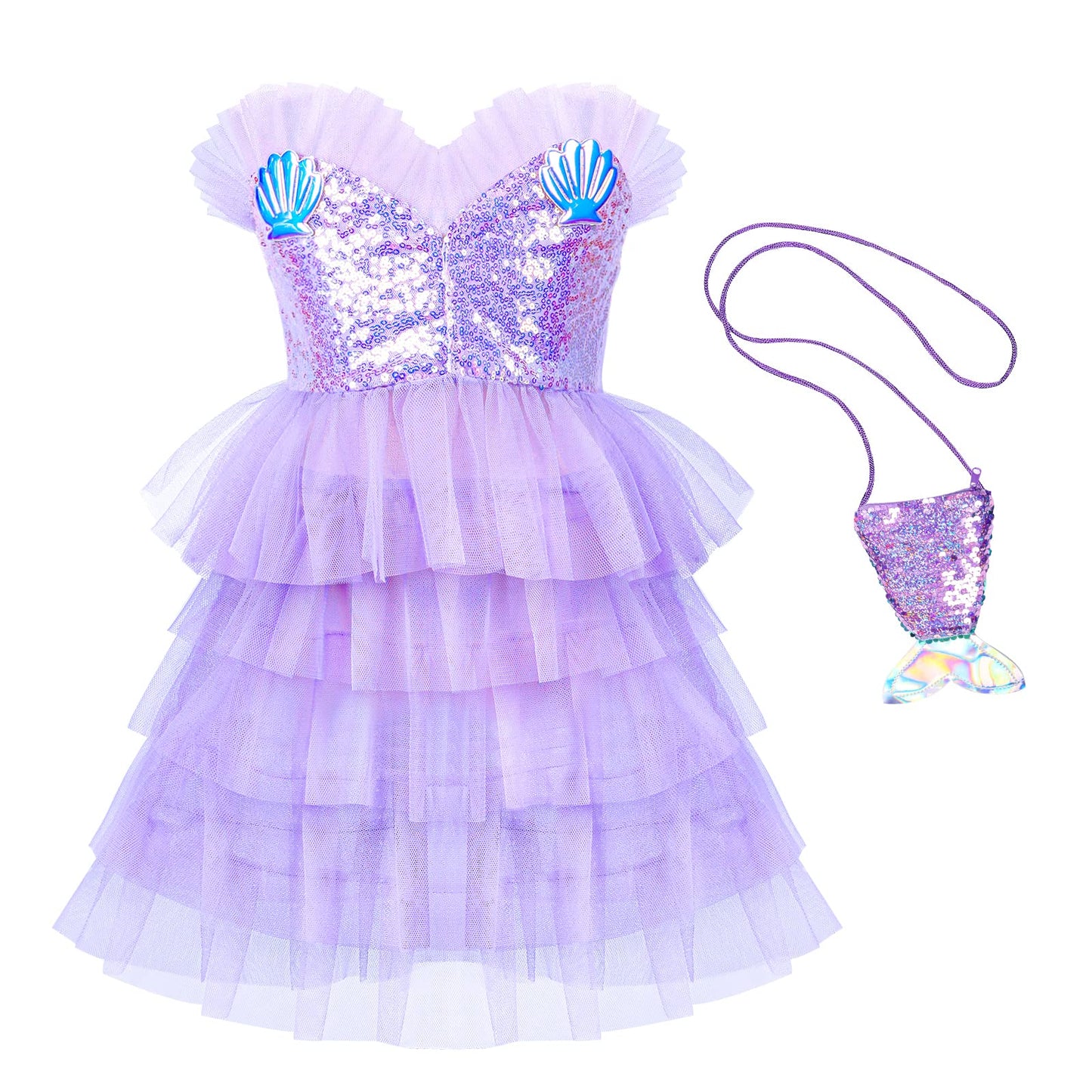 Jeowoqao Mermaid Princess Dress Up Costume, Girls Dress Up Pretend Play Clothes Gift 13Pcs Princess Costume For Little Girls Age 3 4 5 6 Years
