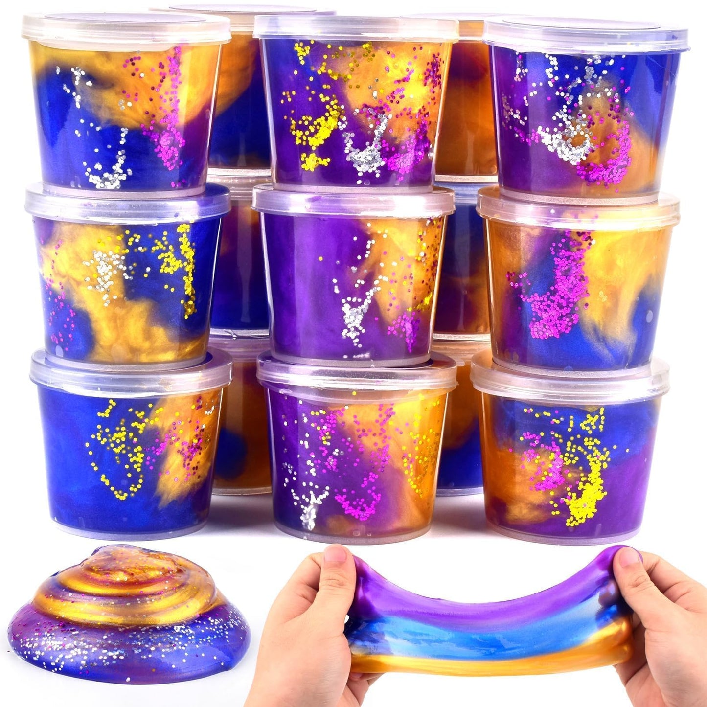 Slime Party Favors, 15 Pack Galaxy Slime Kit - Soft, Non-Sticky, Stress Relief Gold Powder Slime For Kids Girls And Boys - Class