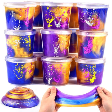 Slime Party Favors, 15 Pack Galaxy Slime Kit - Soft, Non-Sticky, Stress Relief Gold Powder Slime For Kids Girls And Boys - Class