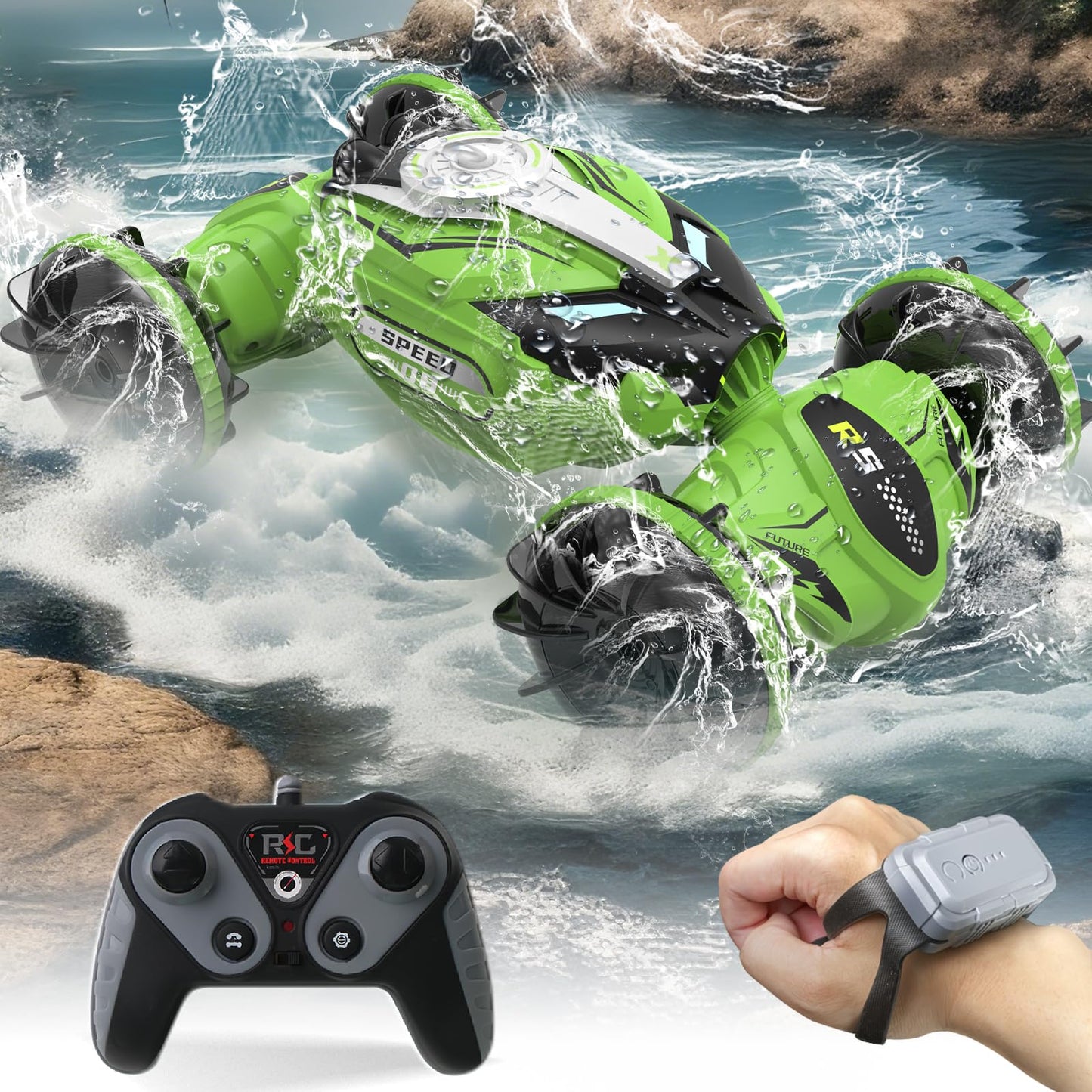 Amphibious Remote Control Car Boat - 4WD Gesture RC Stunt Car 2.4 GHz Transforms Waterproof Vehicle Toys for 5-12 Year Old All T