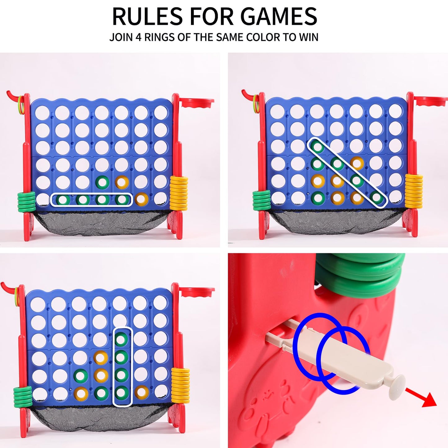 Tigasy Giant 4 Row Game with Carrying Bag and Mesh Fabric .Giant 4-to-Score Game Set Suitable for Indoor and Outdoor Holiday Par
