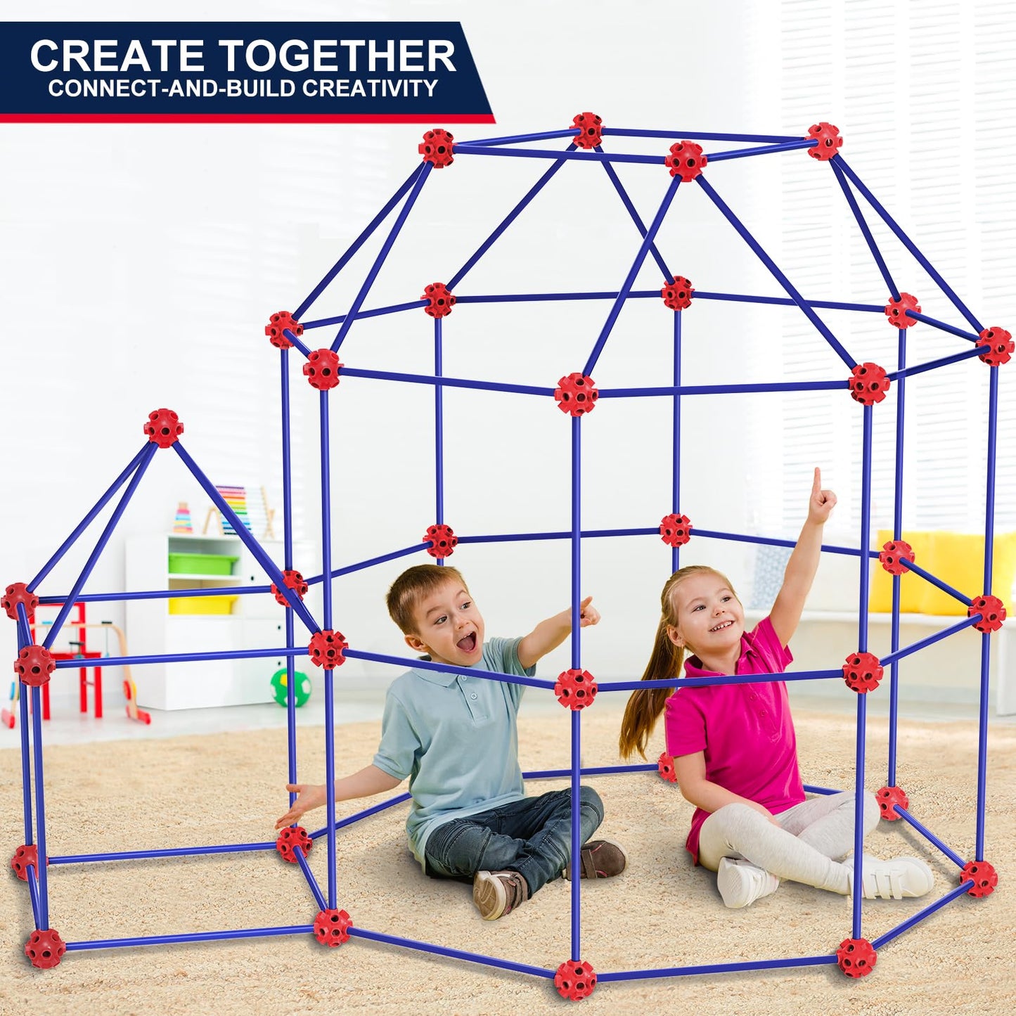Olefun 180 Pack Fort Building Kits For Kids 4, 5, 6, 7, 8+ Year Old Boys & Girls, Creative Stem Building Toys For Diy Castles, Tunnels, Play Tent, Ideal Gifts For Aged 5-8