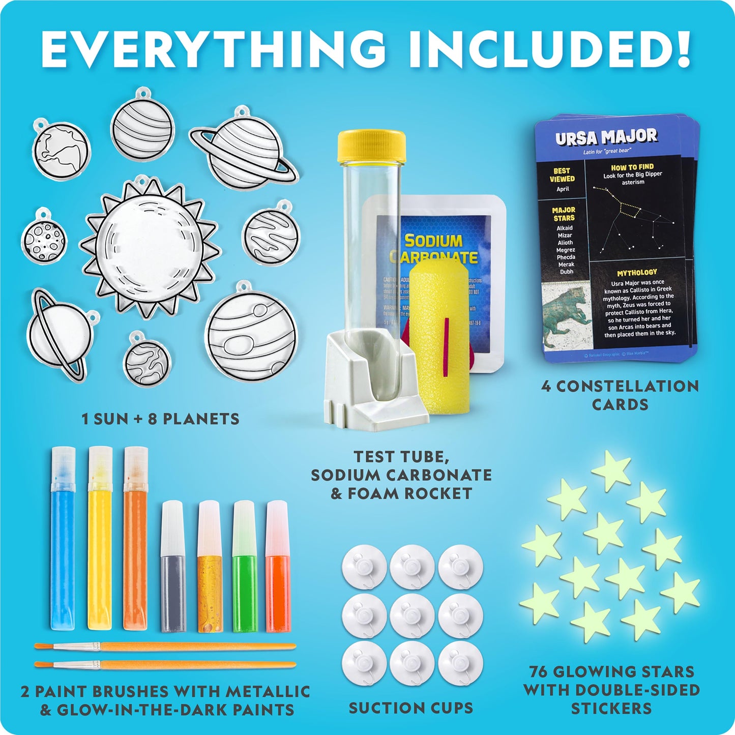 National Geographic Mega Space Activity Kit - Glow In The Dark Science Craft Kit For Kids With 100+ Pieces, Launch A Rocket, Cre