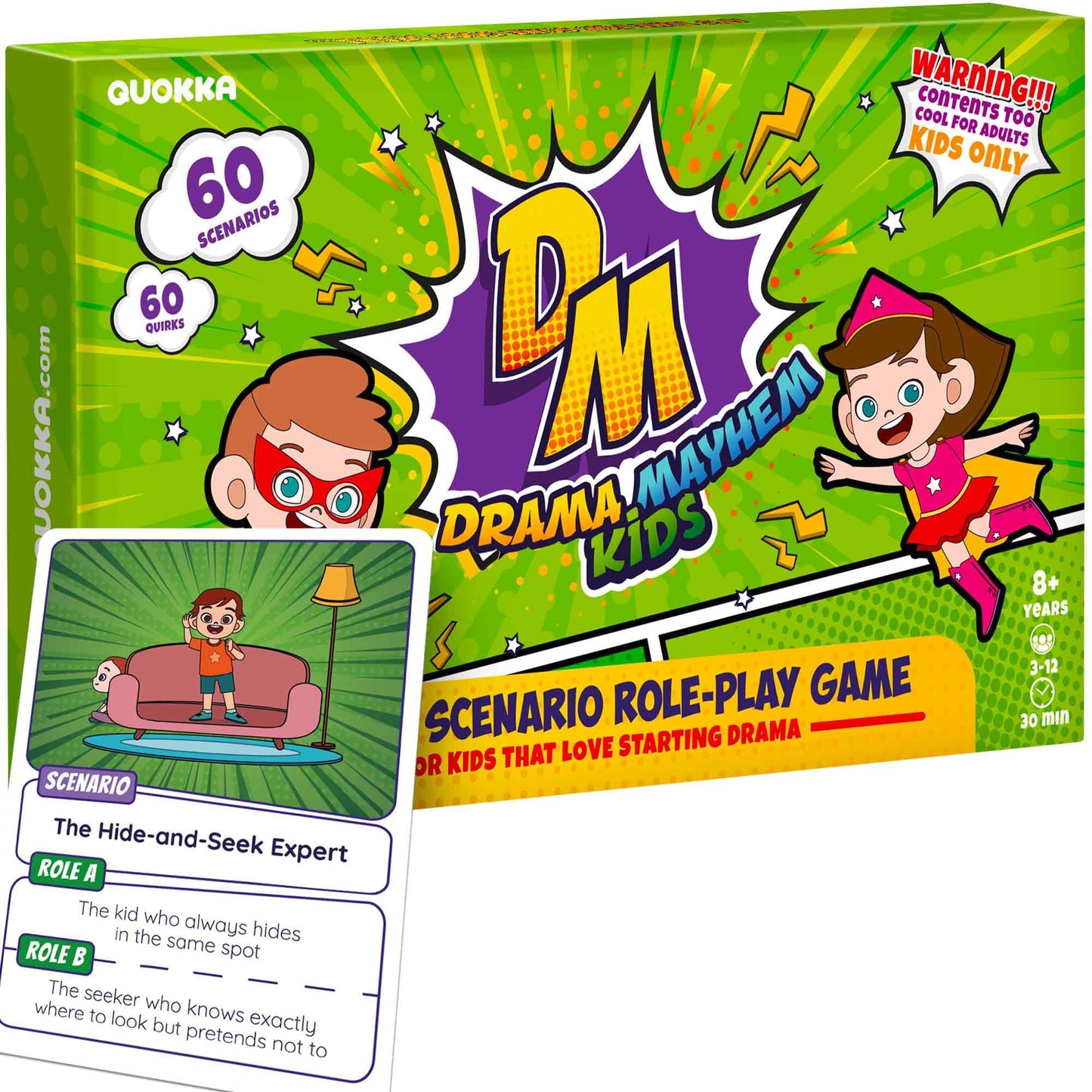 QUOKKA Charades Game for Kids - Acting & Improv Game with 120 Scenario & Quirk Cards - Fun Act It Out Theater Games Night | Dram