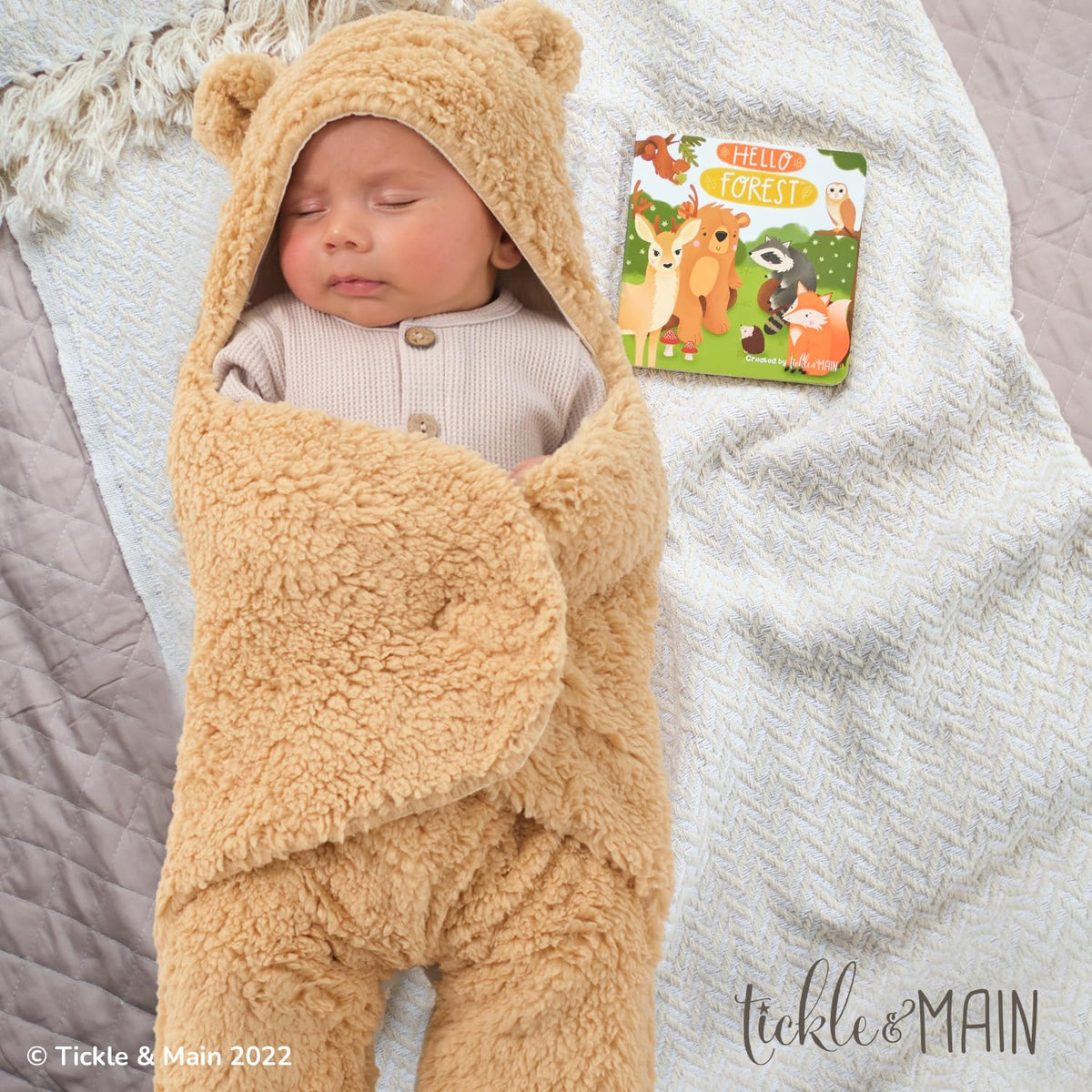 Sweet Bear Swaddle Blanket Newborn Gift Set with Storybook & Tree Rattle