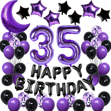 Naninuneno 35Th Birthday Decorations Set For Girl Women Boy Men, Purple Black 35 Happy Birthday Balloons Supplies With Purple Nu