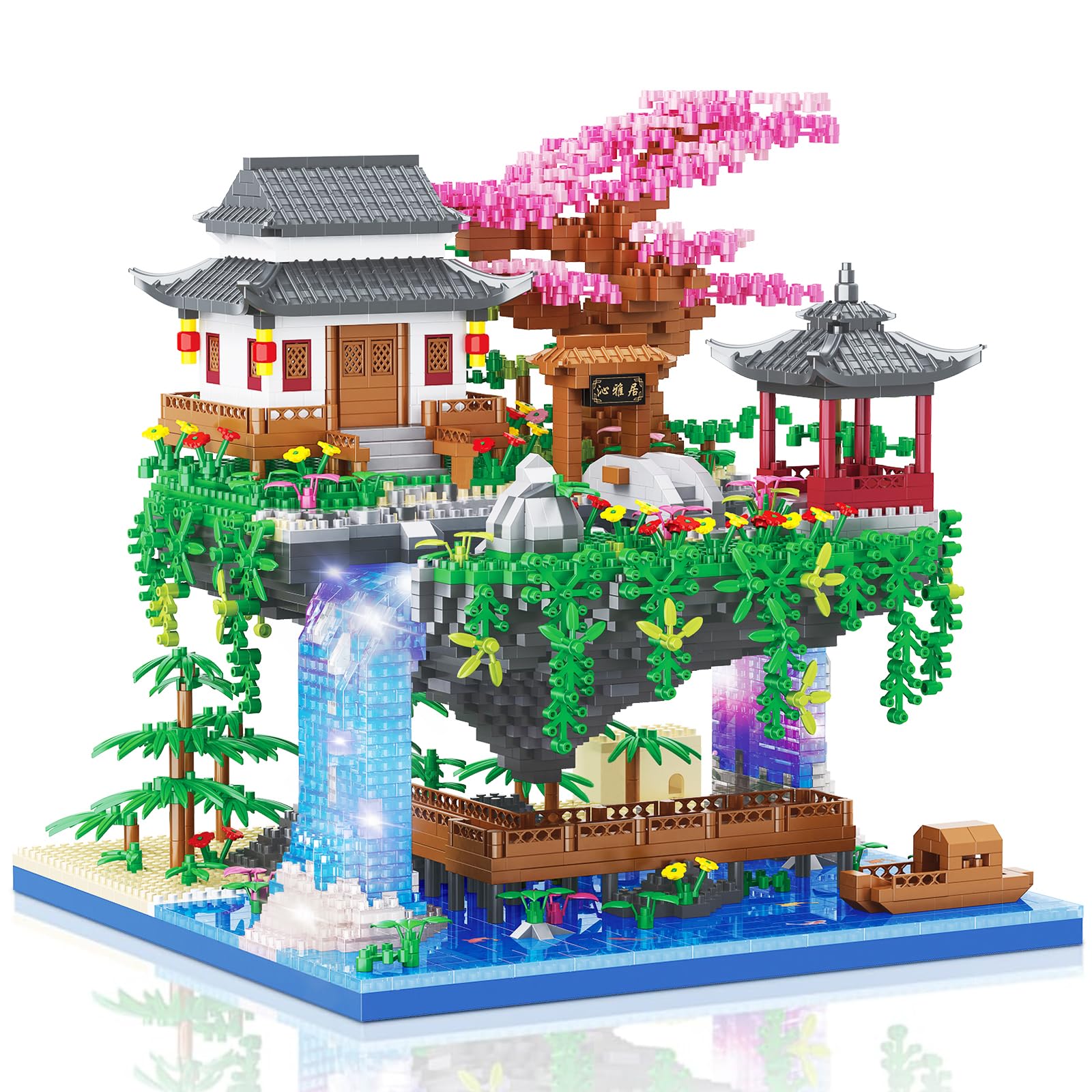 Vziimo Cherry Blossom Bonsai Tree Building Set, Architecture Of Peach Blossom Pond Building Set, Collectible Models Gifts For Teens Adults 14+ (3320 Pcs)