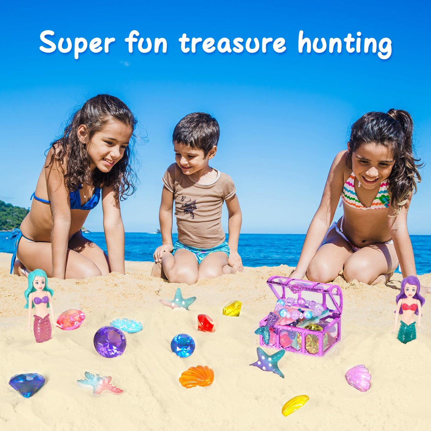 VGOFUN Diving Pool Toys for Kids Ages 3-12, 31 Pcs Mermaid Pool Toys, Diving Gem Toys with Pirate Treasure Chest, Summer Underwa