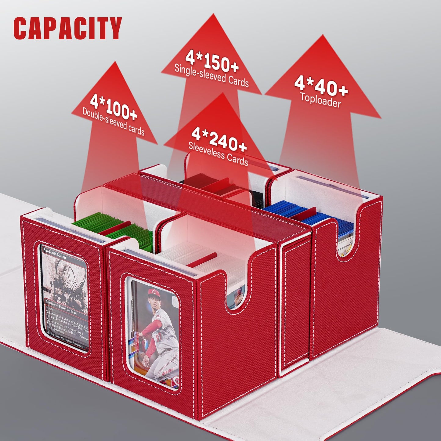 Card Deck Box For Mtg With Commander Display, 5 In 1 Card Storage Box Fits 400+ Double-Sleeved Cards, Removable Deck Case For Tc