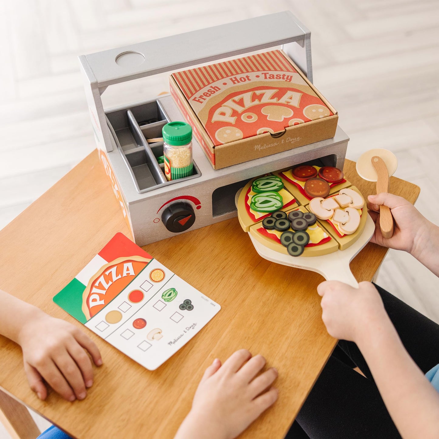 Melissa & Doug Top & Bake Wooden Pizza Counter Play Set With Play Food (41 Pcs) Preschool Toy Pizza, Wooden Food Set, Pretend Se