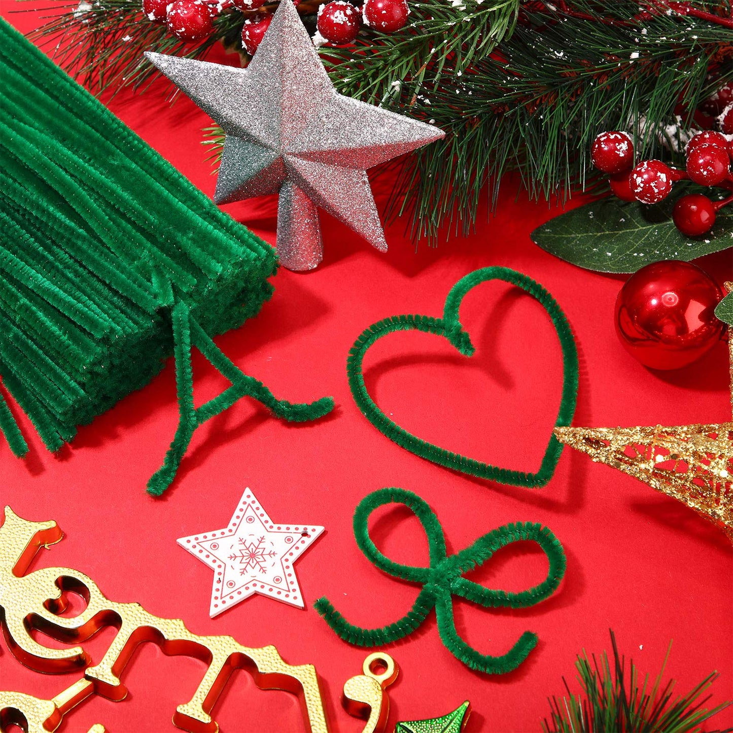 400 Pieces Christmas Chenille Pipe Cleaners Jumbo Fluffy Chenille Stem for DIY Craft(Green)