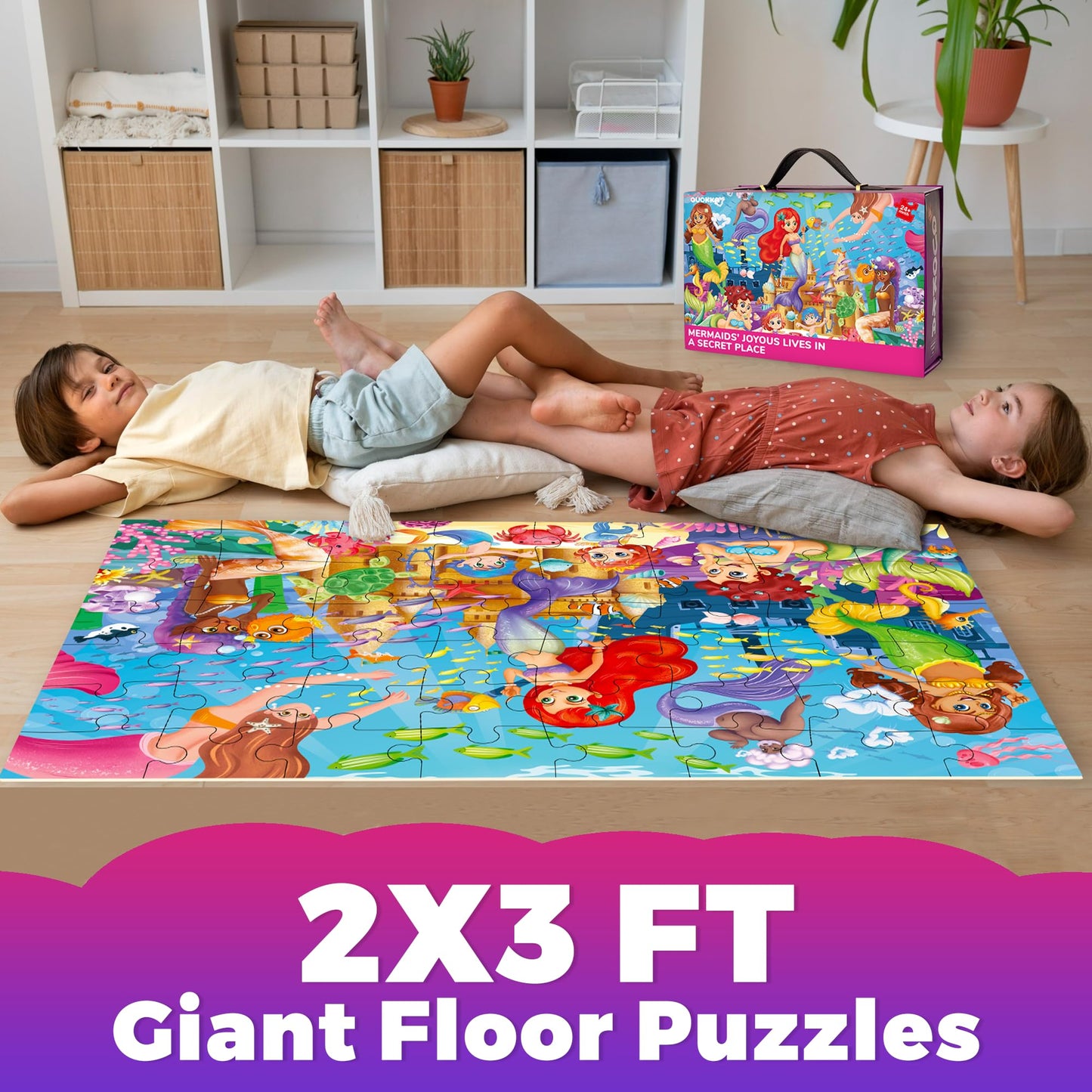 Quokka Giant Floor Puzzles For Kids Ages 4-6 - 2X3 Feet Extra-Thick 48 Pieces Toddler Puzzle Ages 3-5 – Mermaid Educational Activity For Boys Girls – Premium Box With Sturdy Handle & Magnetic Closure