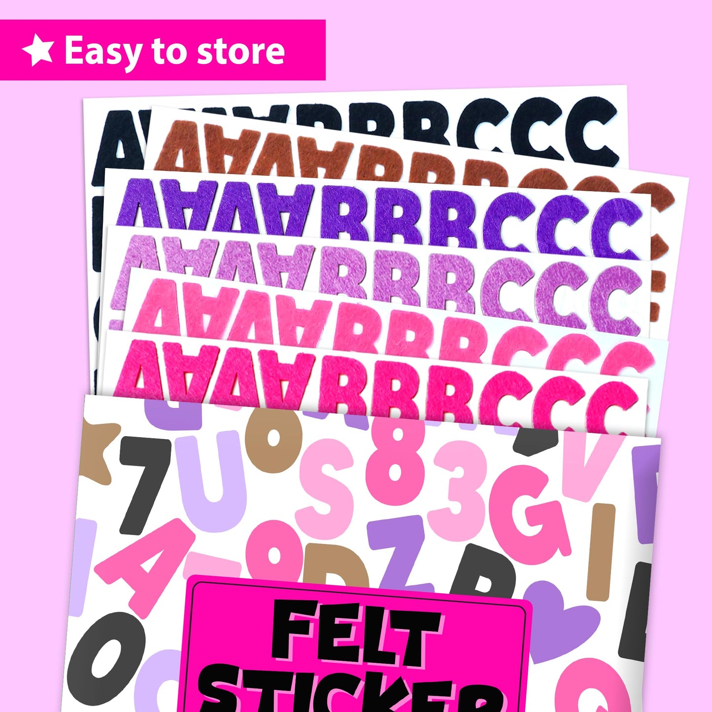 KRAFUN Black and Pink Felt Sticker Kit for Beginner Young Girls and Kids Arts & Crafts, Pack of 500+ Assorted Scrapbook Stickers