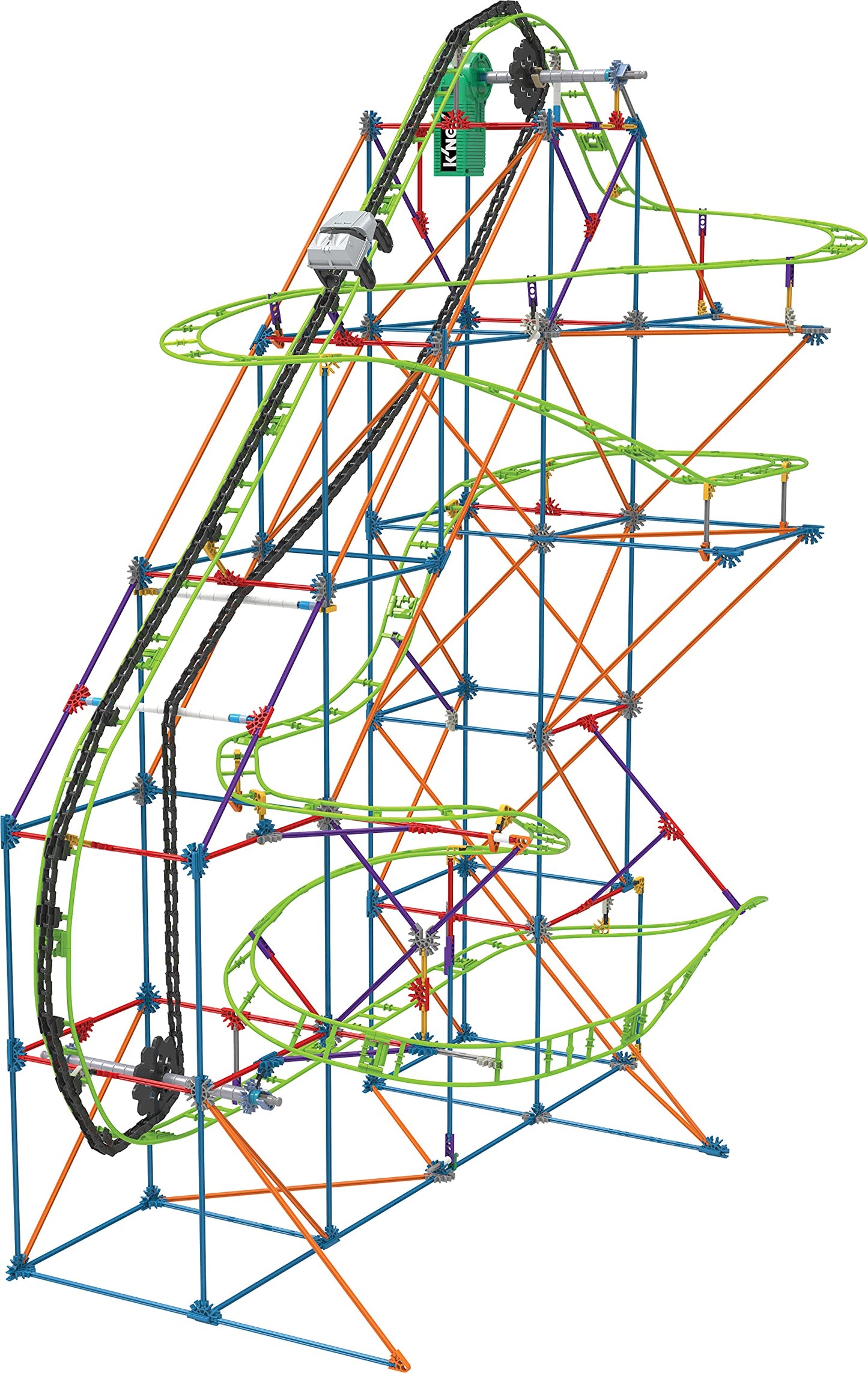 Basic Fun K'Nex Typhoon Frenzy Roller Coaster Building Kit, Gray, Model 51438, Metal Construction