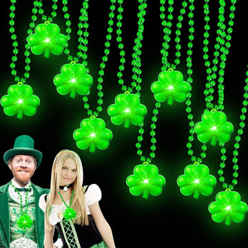 Turnmeon 10 Pack St.Patrick'S Day Light Up Shamrocks Necklaces Accessories Metallic Green Beads Necklace Irish St. Patrick'S Day