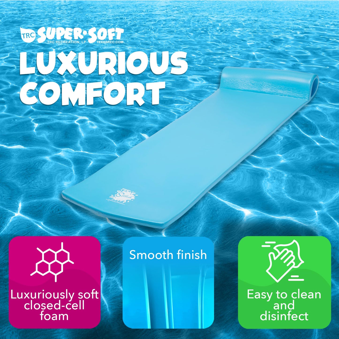 TRC Recreation Foam Swimming Pool Float Lounger, 1.25" Thick, Extra Large, Marina Blue, Model 8032026