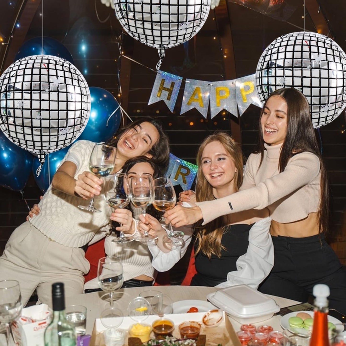 TONIFUL 8Pcs Large Disco 4D Giant Round Foil Balloon 22inch Big Mirror Metallic Mylar Sephere Balloons for Christmas New Year Bi